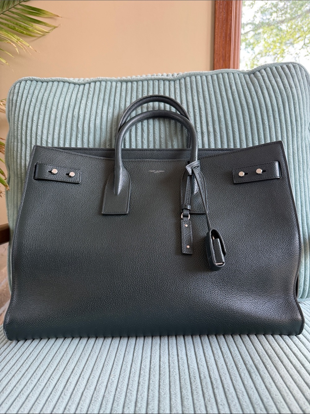 Saint Laurent YSL Sac De Jour Dark Green Souple Leather Tote Bag